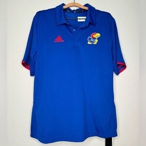 NWT Adidas Kansas Jayhawks Men's‎ Blue Climalite Short Sleeve Polo- Sz L
